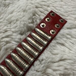 Red Leather Collar Necklace 15.75-18 Adjustable Snap Closure Punk Rock 1” Width